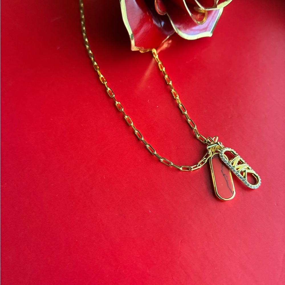 Michael Kors Necklace,Michael Kors Gold Chain Necklace with Logo Pendant - Picture 8 of 10